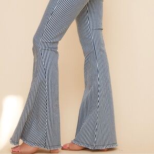 Hashtag Flare Blue White Pinstripe High Rise Denim Jeans